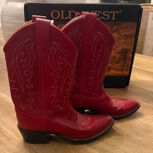 Old West Red Leather Western Boots with White Stitching